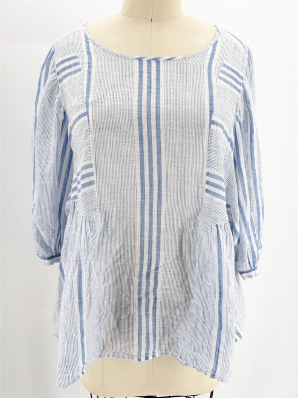 Lucky Brand cindy stripe peasant top blue multi L - Picture 8 of 11